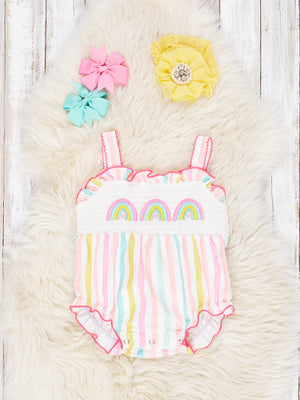Smocked Striped Rainbow Tank Romper - R&R Palmetto Sales LLC