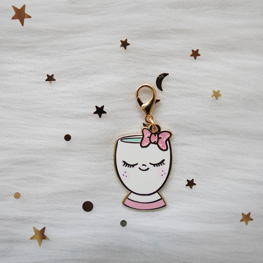 Dangling Charms : Glittery White Coffee Mug // With Lobster Clasp