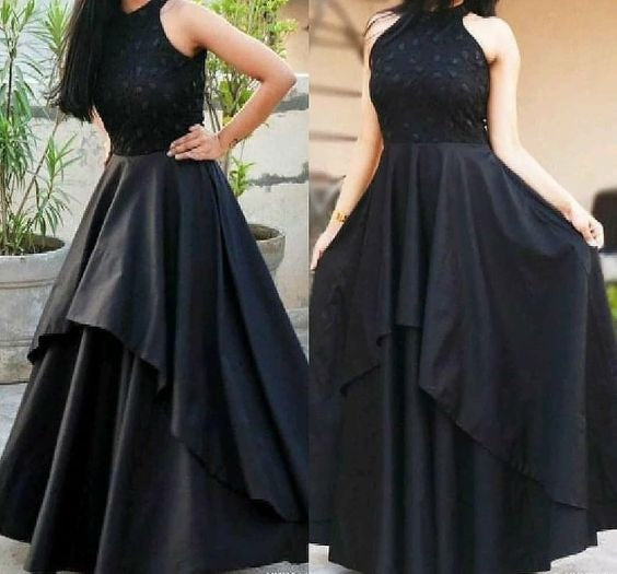 Buy DEEP STITCHING Women's Round Neck Solid Crepe Western Dress for Girls  (Black) Size:-Medium at Amazon.in