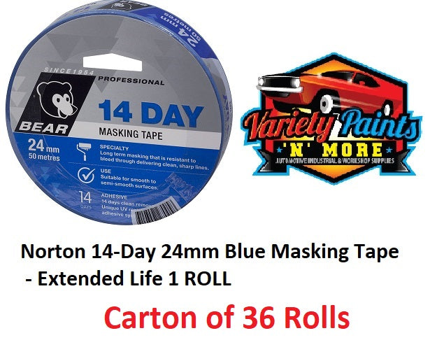 Norton 14-Day 24mm Blue Masking Tape - Extended Life 1 box of 36 Rolls