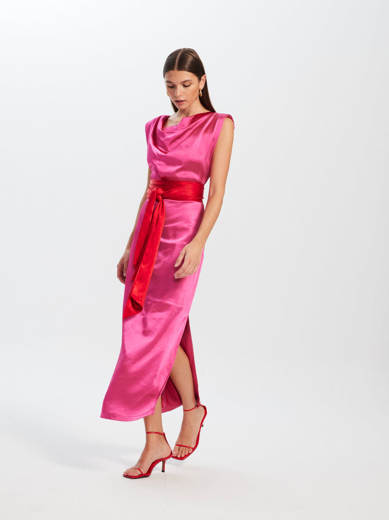 mioh | ANGELA PINK - Long midi wedding guest dress, party and event – MIOH