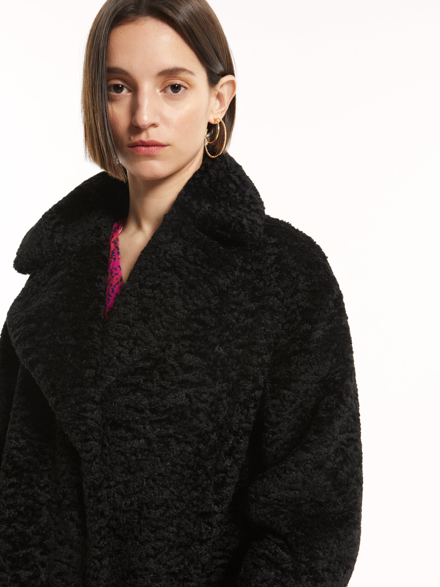 mioh | STUDIO BLACK - Black astrakhan image coat – MIOH