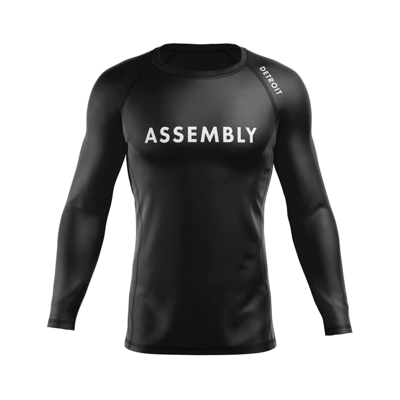 wholesale Assembly men's rash guard Standard Issue, white on black
