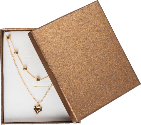 bronze cardboard jewelry box with necklace and pendant