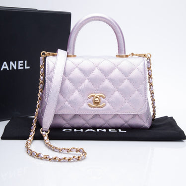 CHANEL Iridescent Caviar Quilted Mini Coco Handle Flap Light Blue 962269