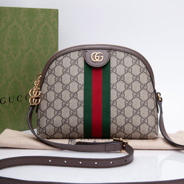 GUCCI Calfskin Web Mini Ophidia Shoulder Bag Black 1286184