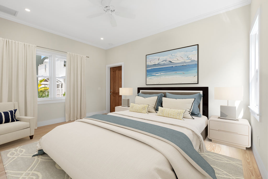 Virtual Staging in a Primary Bedroom with a Coastal Theme
