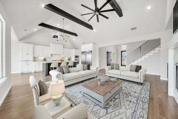 alternate view of a high-end virtually staged great room in a new construction home