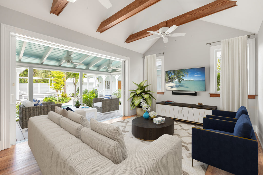 Virtual Staging of a Pool House Living Room