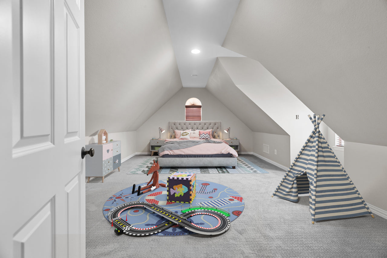 luxury virtual staging in a kid's bedrooom/playroom type of space