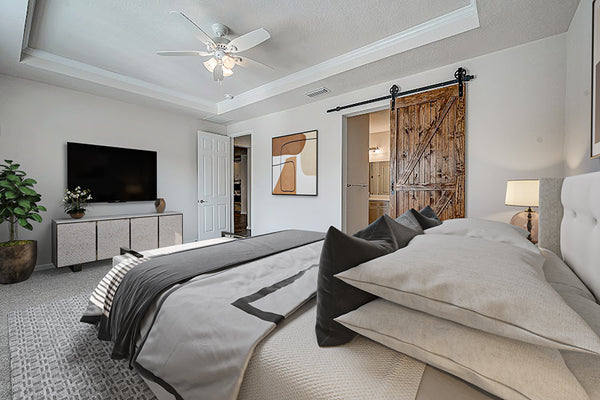luxury virtual staging in a master or primary bedroom