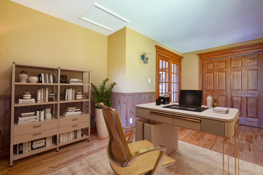 An virtually staged room in an older traditional home listed for sale