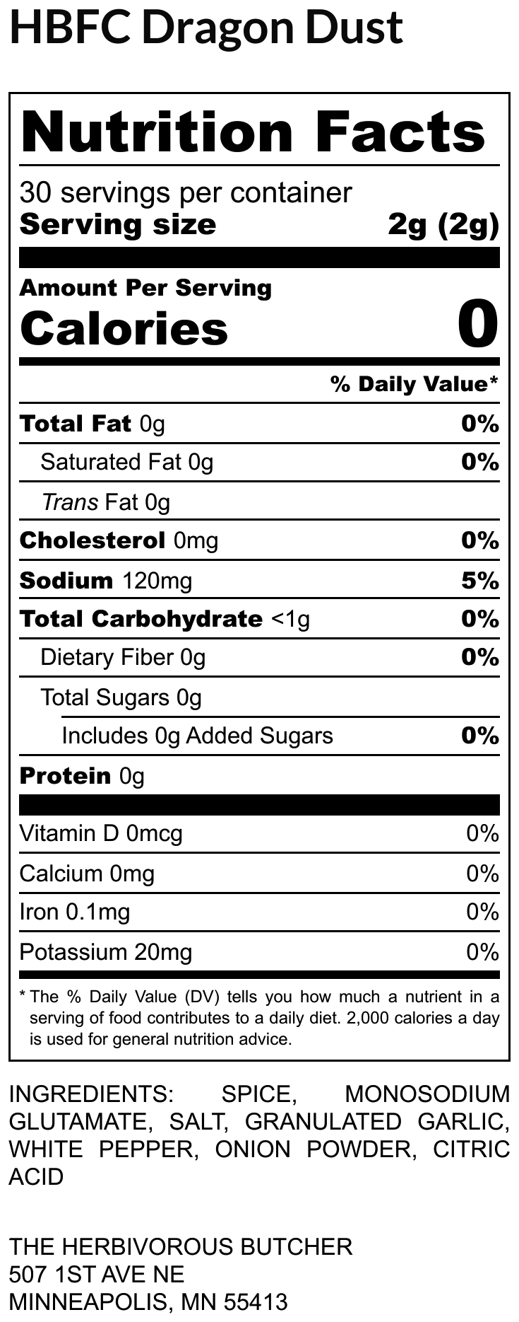 Nutrition info for Dragon dust