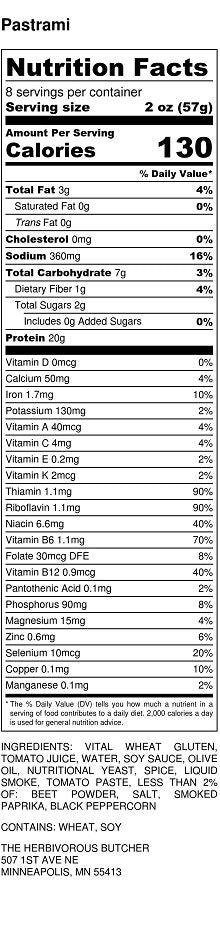 Nutritional Info for vegan Pastrami