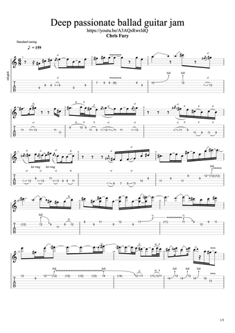 guitar tablature passionate guitar jam solo tab