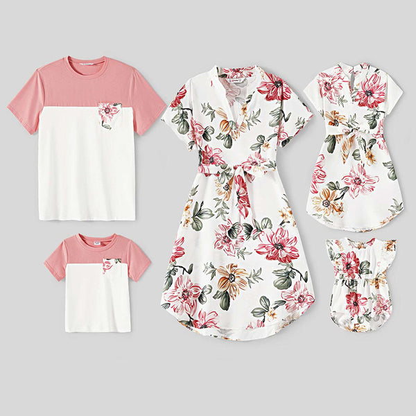 Plant Allover Printing Splice Short-sleeve Family Matching Sets