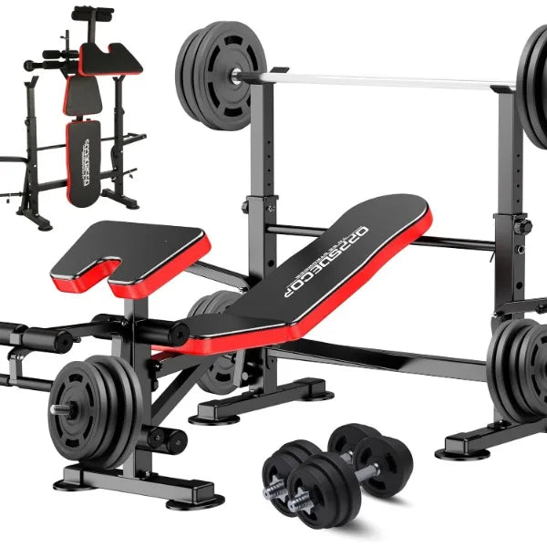600lbs 6 in 1 Weight Bench Set with Squat Rack Adjustable Workout Bench with Leg Developer Preacher