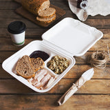 Vegware compostable place setting with take out food container and hot cup