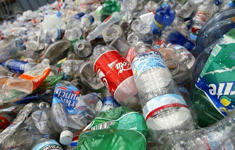 Plastic bottles in a landfill