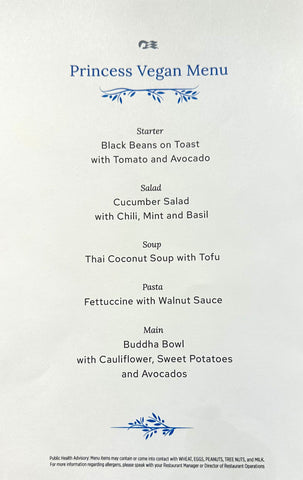 Princess Cruises Majestic Princess Vegan Menu 3 - March 2024