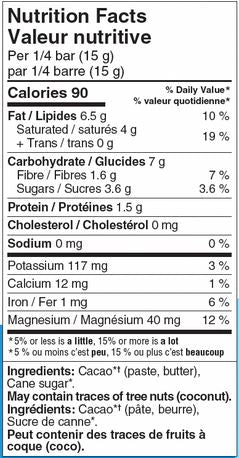 Giddy YoYo Original 76% Certified Organic Dark Chocolate Bars 62g New label Nutritional Facts