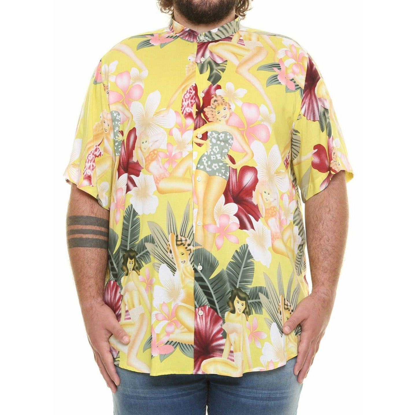 Maxitalia Printed Floral Short Sleeve Shirt in Yellow