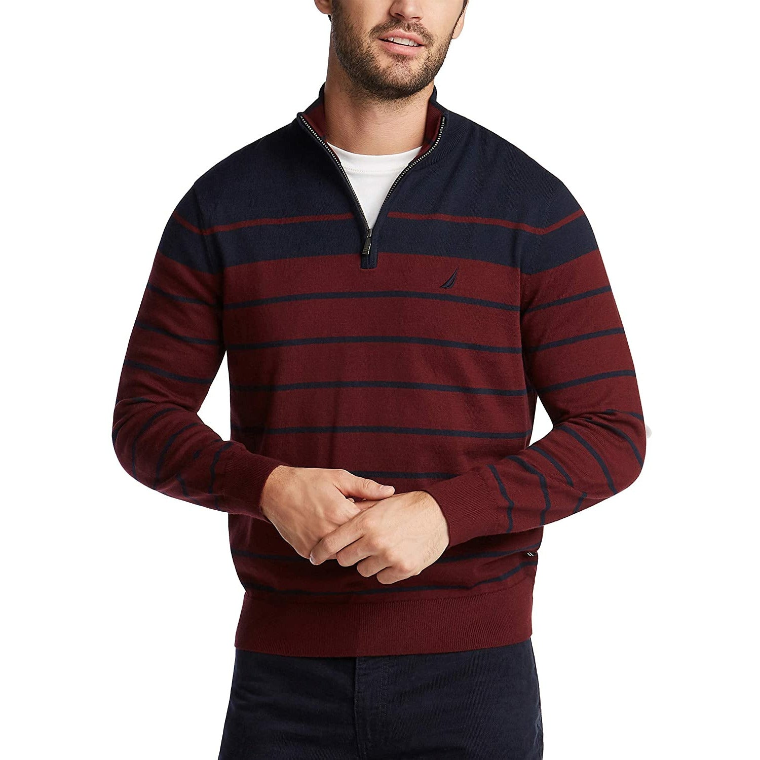 Nautica Navtech Quarter-Zip Striped Sweater