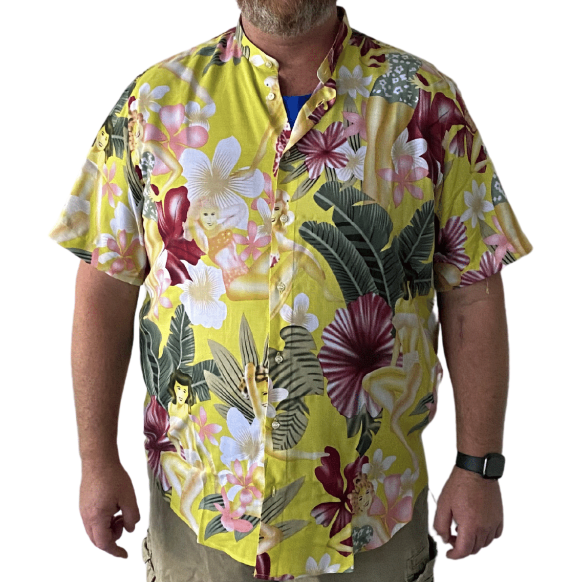 Maxitalia Printed Floral Short Sleeve Shirt in Yellow