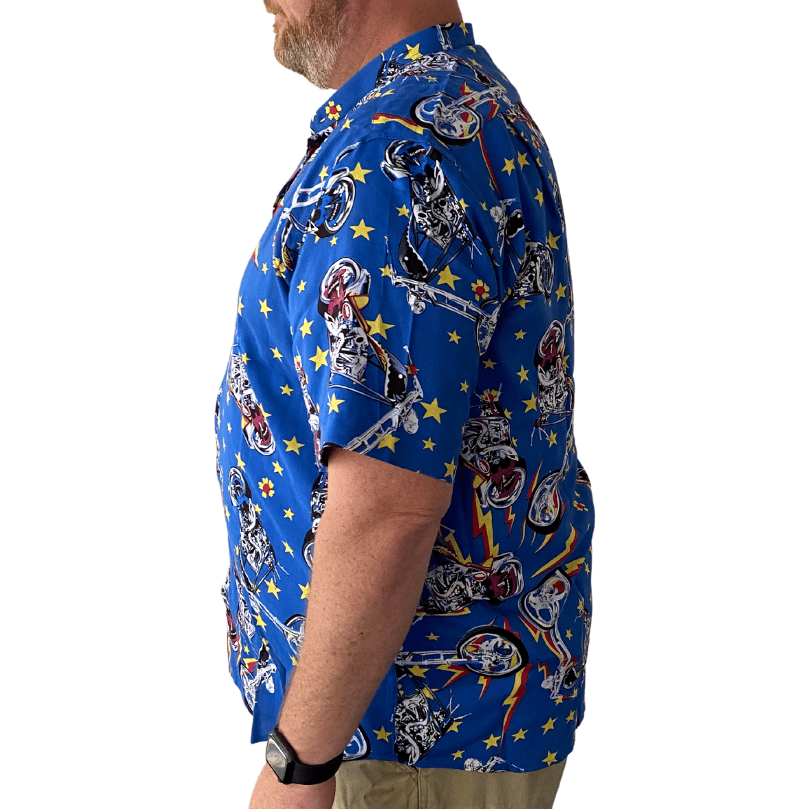 Maxitalia Printed Floral Short Sleeve Shirt in Royal