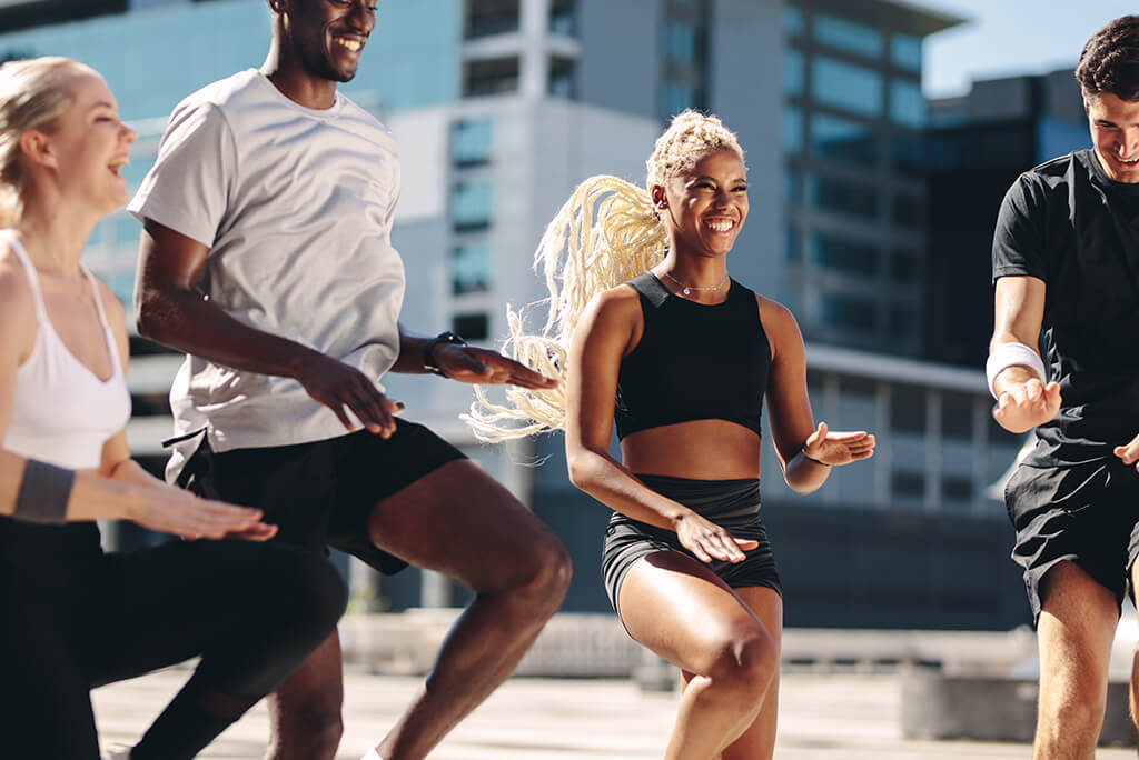 group of friends exercising