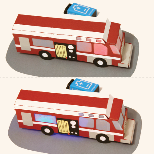 paper craft flashing firetruck windows blink red and blue 