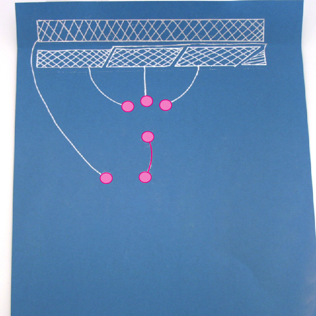 A conductive silver ink circuit drawing highlighting the module foot pads