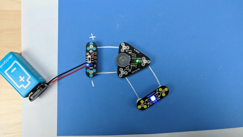 A power module, blinker module and an red-blue LED circuit made with silver ink