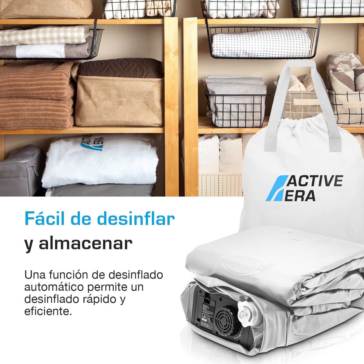 Active Era Colchón Hinchable Individual Lujo 99 x 191 x 53 cm. con Bomba  Eléctrica y Almohada Incorporada : : Hogar y cocina