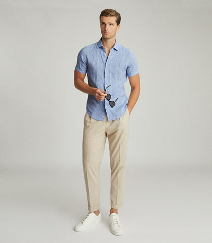 Khaki Pants with sky blue shirt combination