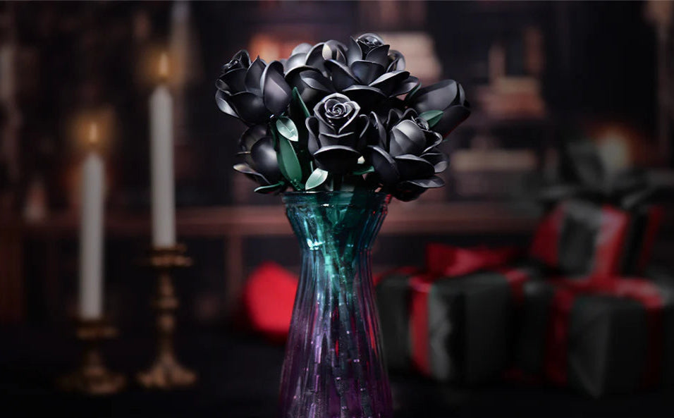 Puzzloria | Eternal Black Rose Bouquet Building Blocks - Puzzloria