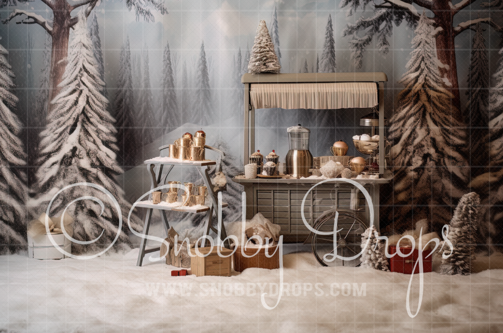 Cozy Hot Chocolate Cocoa Stand Fabric Backdrop