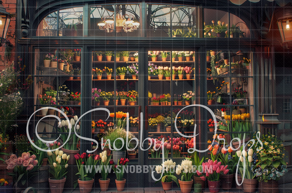 Window of Spring Flower Shop Fabric Backdrop