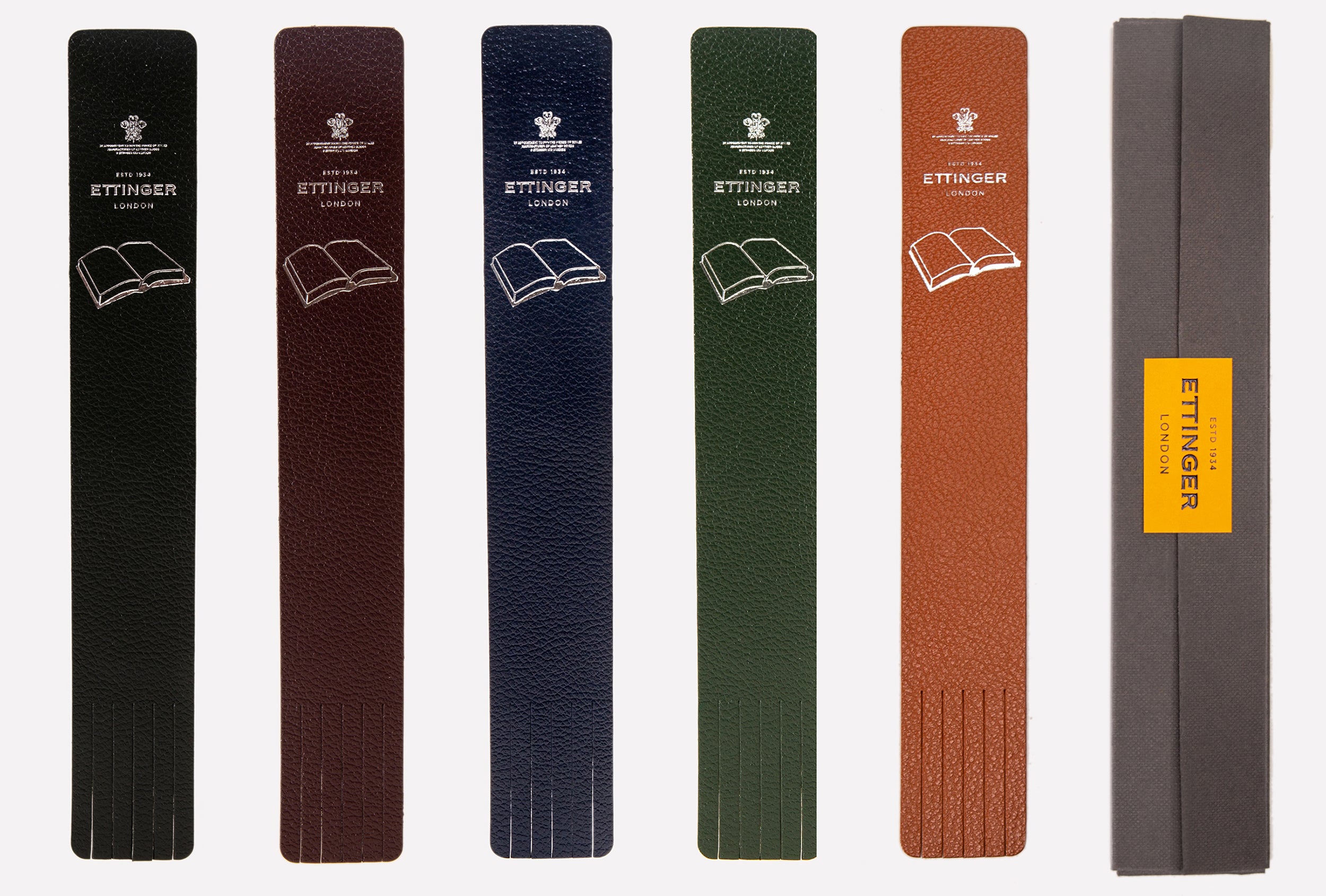 Capra Ettinger bookmarks, black bookmark, leather bookmark, brown bookmark, blue bookmark, green bookmark, luxury bookmarks