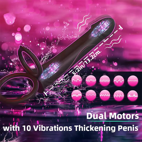 Vibrating Strap-On with Cock Ring Dildo