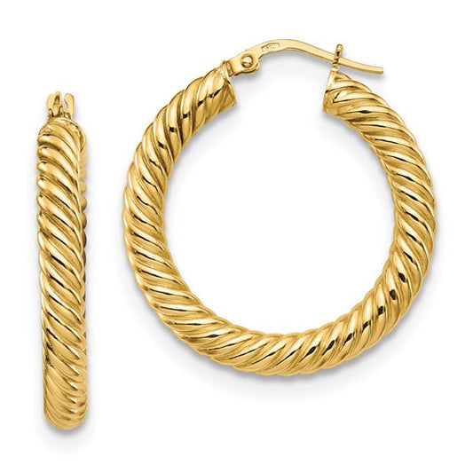 Versil 14K Gold Polished Twisted Oval Hollow Hoop Earrings