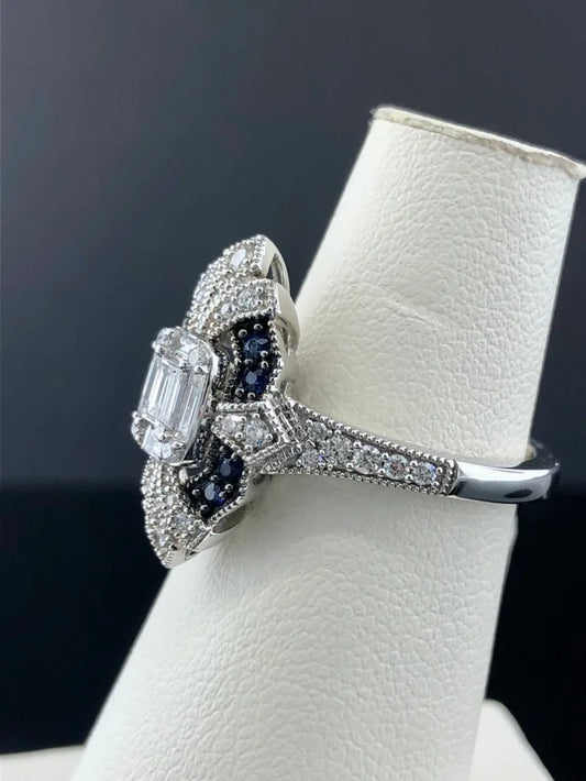 14k White Gold Sapphire and Diamond Braided Wide Band 