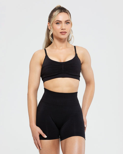 BetterMe Jet Black Strappy Back Top and Bike Shorts Sports Set for