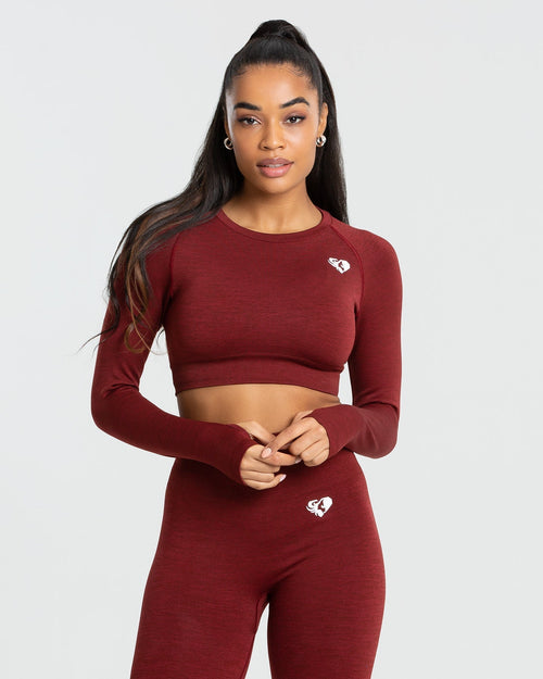 Move Seamless Long Sleeve Crop Top - Stone Grey Solid
