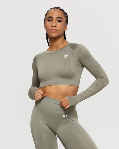 Taupe Seamless Rib Detail Gym Leggings