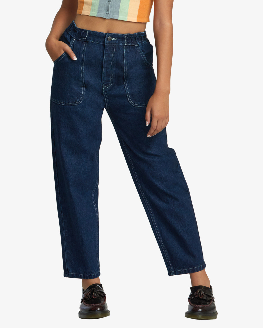 Scrunchie Denim Pants - Dark Indigo