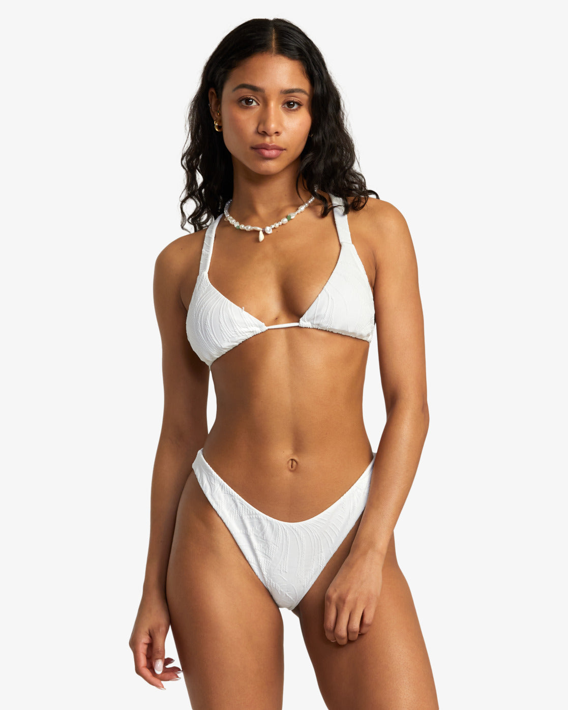 Palm Grooves Wide Strap Triangle Bikini Top - Whisper White