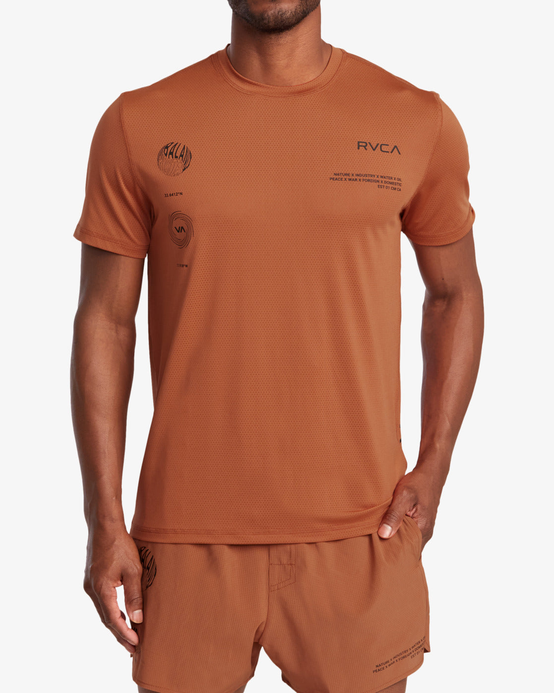 RVCA Runner Technical Short Sleeve Top - Terracotta