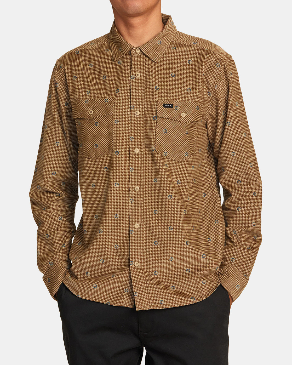 Freeman Cord Print Long Sleeve Shirt - Khaki
