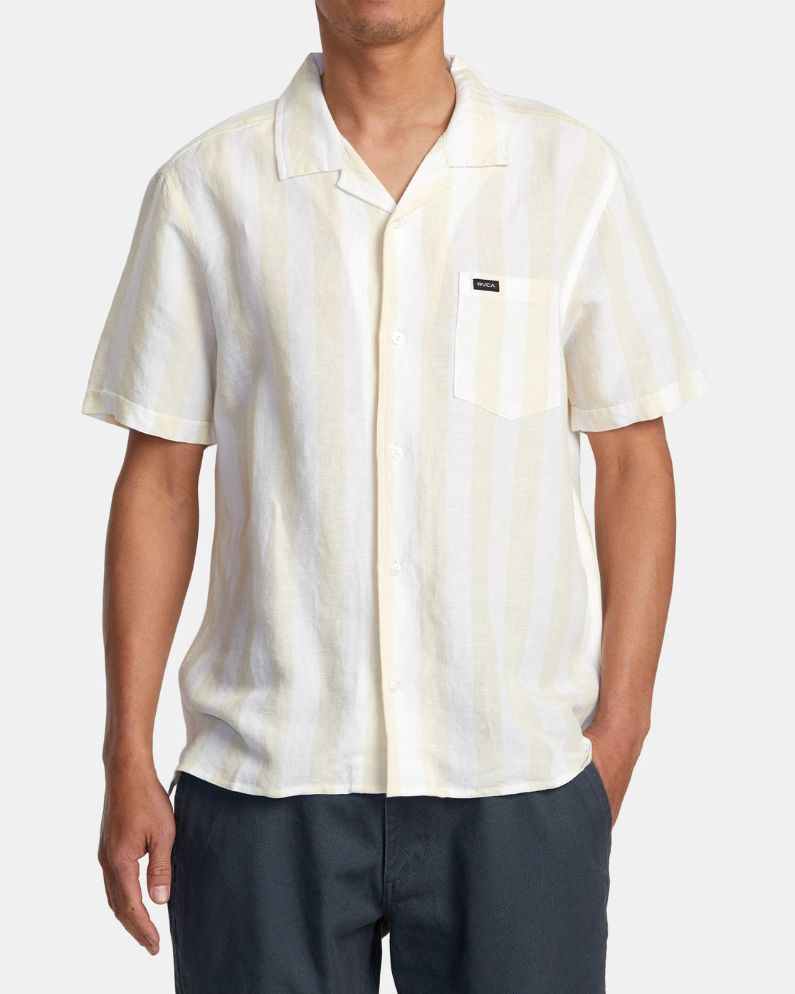 Love Stripe Short Sleeve Woven Shirt - Canary